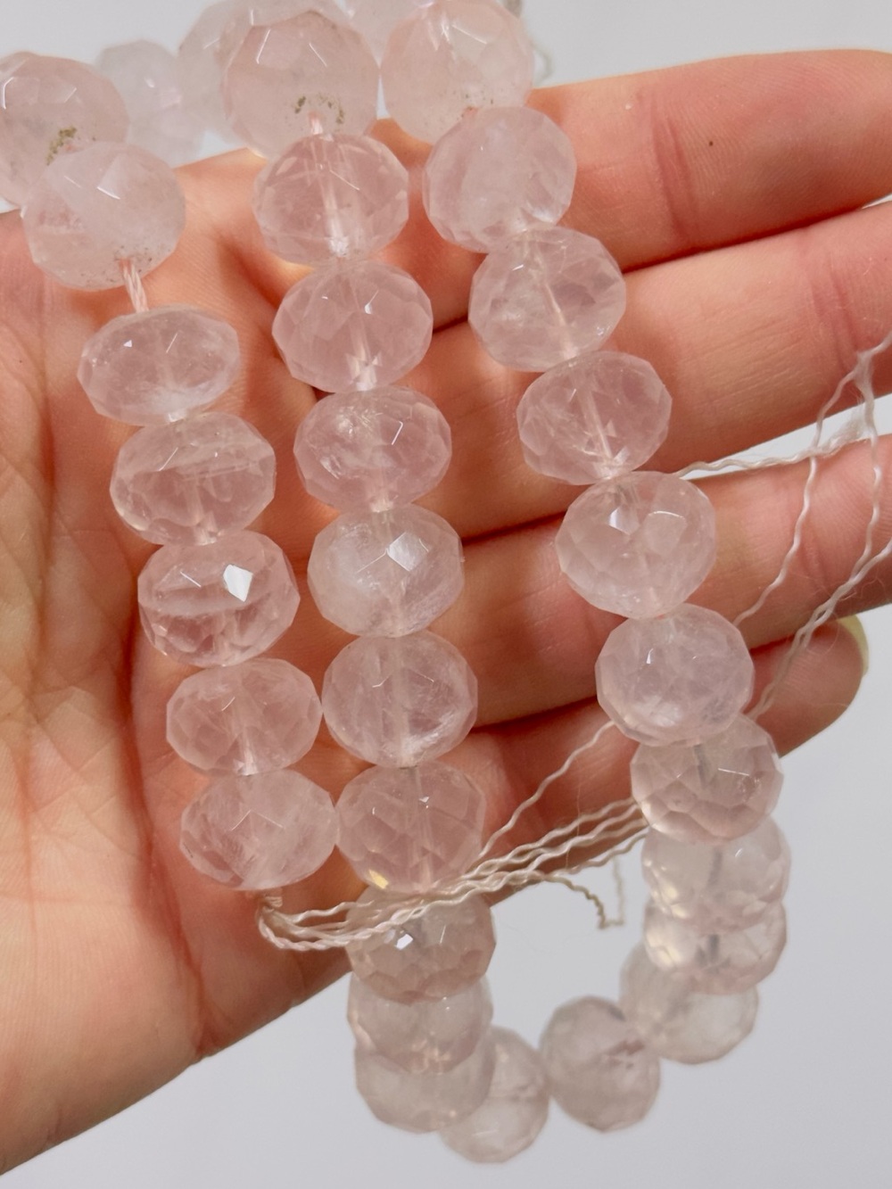 Big Heavy Faceted Beads Natural Rose Quartz Strand